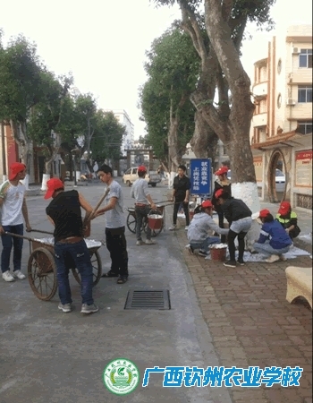 团委组织志愿者开展校园行道树刷白活动